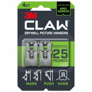 3M CLAW Drywall Picture Hanger 25 lb with Temporary Spot Marker 3PH25M-4ES, 4 hangers, 4 markers image 3M CLAW Drywall Picture Hanger 25 lb with Temporary Spot Marker 3PH25M-4ES, 4 hangers, 4 markersimage