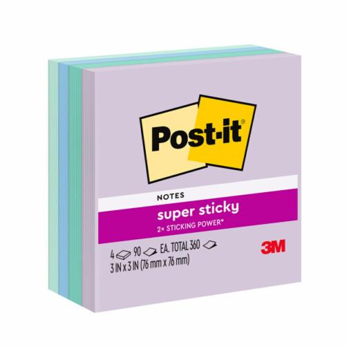 Post-it® Super Sticky Notes 654-4SSJP BLU, Blue Hour, 3 in x 3 in, 90 Sheets/Pad, 4 Pads/Pack