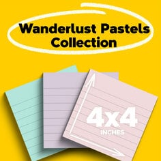 Image of notes for the Post-it Wanderlust Pastels Collection on a yellow background