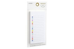 Post it list notes white lined paper with horizontal lines and colored dots at the beginning of each. two point nine inches by five point seven inches