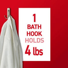 A large command double bath hook holding a robe. 1 Bath Hook holds 4lbs