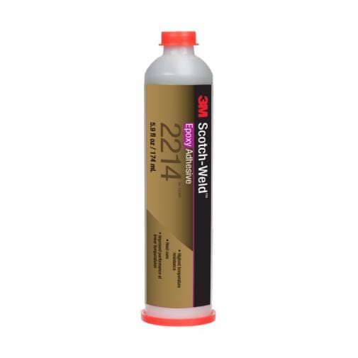 3M™ Scotch-Weld™ Epoxy Adhesive 2214 is a versatile, heat-resistant bonding agent that strongly adheres to a variety of substrates in high-temperature applications. Its aggressive bond provides long-lasting results on metals, fiberglass, reinforced plastic, polyester, and phenolics while offering full structural integrity in applications reaching temperatures as high as 350 °F (177 °C). The product is easy to apply, offering a thick, pliable consistency to control the application process, and requires no mixing or measuring. 3M™ Scotch-Weld™ Epoxy Adhesive 2214 provides ample time to perform your work and rework because a full cure is achieved once a heating source is applied — requiring a curing temperature of 250 °F (121 °C) for 40 minutes. Because of its ability to produce smooth bond lines, it is ideal for a range of industries, including specialty vehicles, consumer goods, electronics, general industrial, metalworking, signage, transportation, and many more.