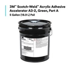 3M™ Scotch-Weld™ Acrylic Adhesive Accelerator A3-2 is a fast-curing accelerator (Part A) of a two-part product engineered to be used with a B/A system. Helping to promote impact-resistant bonds it is compatible with the 3M™ Scotch-Weld™ Acrylic Adhesives in the 8600, 8700, and 8900 Series. Providing fast-strength build-up when combined in a 10:1 B/A mix ratio, it quickly produces the shear, and peel performance for demanding applications requiring rapid results, while allowing optimal results on unprepared surfaces. 3M™ Scotch-Weld™ Acrylic Adhesive Accelerator A3-2 is a thick, non-sag formula that helps control product placement to give an accurate and reliable application. This high-performance accelerator speeds up curing and provides handling strength in 1-2 hours, depending on the product being used, and works on various substrates, including metals and most plastics. Because of its versatility, it can be applied in metalworking, HVAC, appliance assembly and repair, specialty vehi