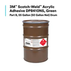 3M™ Scotch-Weld™ Acrylic Adhesive 8410NS is a versatile and strong, two-part acrylic adhesive designed to adhere to metals, plastics, and substrates containing moderate oil. It is a durable product featuring a fast rate of handling that is achieved in only 26-30 minutes. It provides a secure bond and long-lasting results on applications where moving parts and other high-stressed bonding assembly applications are required. Providing approximately 8 minutes of working time for project adjustment, 3M™ Scotch-Weld™ Acrylic Adhesive 8410NS is fully cured in 24 hours at a temperature of 73 °F (23 °C). Use this adhesive in a variety of applications, including sporting goods repair, specialty vehicles, signage, and many more. 3M™ Scotch-Weld™ Acrylic Adhesive 8410NS is available in both bulk or a Duo-Pak (DP); when using this adhesive in Duo-Pak form, rely on 3M Applicators for convenient and accurate metering, mixing, and dispensing.
