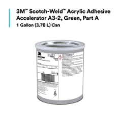 3M™ Scotch-Weld™ Acrylic Adhesive Accelerator A3-2 is a fast-curing accelerator (Part A) of a two-part product engineered to be used with a B/A system. Helping to promote impact-resistant bonds it is compatible with the 3M™ Scotch-Weld™ Acrylic Adhesives in the 8600, 8700, and 8900 Series. Providing fast-strength build-up when combined in a 10:1 B/A mix ratio, it quickly produces the shear, and peel performance for demanding applications requiring rapid results, while allowing optimal results on unprepared surfaces. 3M™ Scotch-Weld™ Acrylic Adhesive Accelerator A3-2 is a thick, non-sag formula that helps control product placement to give an accurate and reliable application. This high-performance accelerator speeds up curing and provides handling strength in 1-2 hours, depending on the product being used, and works on various substrates, including metals and most plastics. Because of its versatility, it can be applied in metalworking, HVAC, appliance assembly and repair, specialty vehi