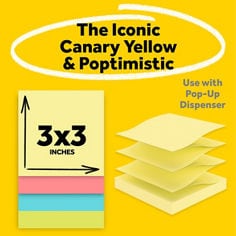 post it dispenser pop up notes three inches by 3 inches in canary yellow and cape town color collection