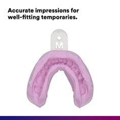 Secondary image 1 for Imprint 4 Preliminary Impression Material PDP featuring a top view of the light purple dental mold and "Accurate impressions for well-fitting temporaries" text