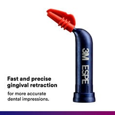 Secondary image 1 for use on Astringent Retraction Paste PDP featuring capsule image and "fast and precise gingival retraction for more accurate dental impressions" text