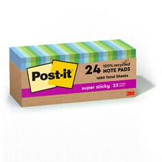 Post-it® 100% Recycled Paper Super Sticky Notes, 3 in x 3 in, Oasis ...