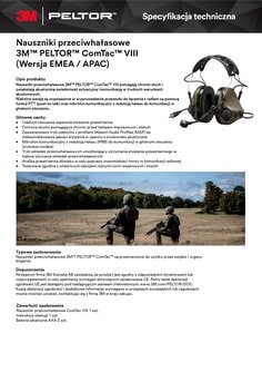 Nauszniki przeciwhałasowe 3M™ PELTOR™ ComTac™ VIII - Specyfikacja techniczna