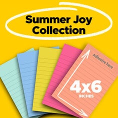 post it super sticky notes four by six inches summer joy color collection lined notes 5 pads per pack ninety sheets per pad