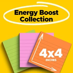 post it super sticky notes four by four inch with three pads per pack and seventy sheets per pad in energy boost color collection