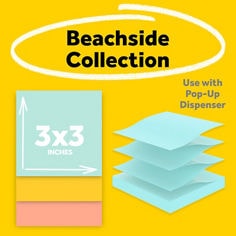 Post it dispenser pop up notes in three by three inch pads twelve pads per pack one hundred sheets per pad in beach side cafe color collection