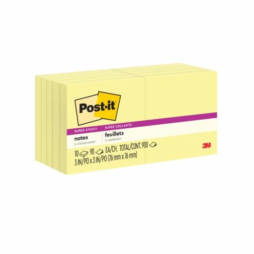image of a ten-pack pad of canary yellow super sticky notes