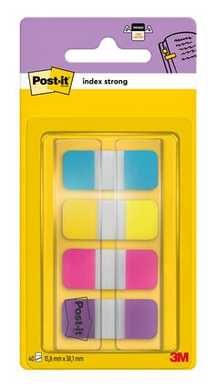 Post-it® Index Strong Filing Tabs, Small, Blue, Purple, Pink and Yellow ...