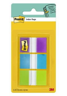 Post-it® Index Flags, Medium, Assorted Colours, 60 Flags, 1 Dispenser, 680-PGB, CFIP