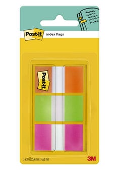 MARQUE-PAGES POST-IT INDEX RIGIDE 25X44MM 22F 3 COLORIS ROSE VERT ORANGE  SET 22 INDEX/COULEUR