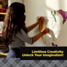 Scotch Expressions Colored Masking Tape offers limitless creavity to unlock your imagination.  A women is creating a mural of a map on a wall using colored masking tape.