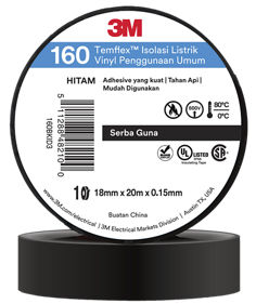 3M™ Temflex™ General Use Vinyl Electrical Tape 160, 18 mm x 20 m, Black