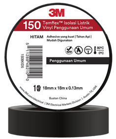 3M™ Temflex™ General Use Vinyl Electrical Tape 150, 18 mm x 18 m, Black