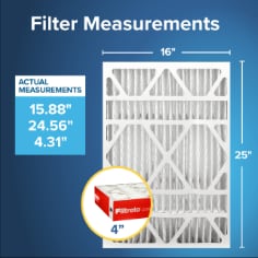 Filtrete™ MPR 1000 Allergen Reduction Deep Pleat HVAC Filter 16x25x4"—Filter Dimensions