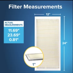 Filtrete™ MPR 300 Basic Dust HVAC Filter,  12x24x1"—Filter Dimensions