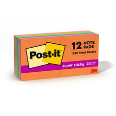 Post-it Super Sticky Notes, 3 inch by 3 inch, Energy Boost Collection, 12 Pads per Pack