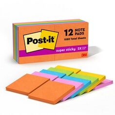 Post-it Super Sticky Notes, 3 inch by 3 inch, Energy Boost Collection, 12 Pads per Pack