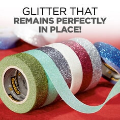 Glitter that remains perfectly in place.  Image shows seven rolls of glitter washi tape.  