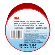 3M General Purpose Vinyl Tape 764, Red, 3 in x 36 yd, 5 mil
