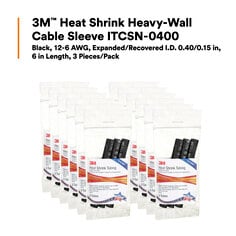 3M™ Heat Shrink Heavy-Wall Cable Sleeve ITCSN-0400, Black, 12-6 AWG, 0.40/0.15 in, 6 in Length