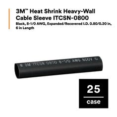 3M™ Heat Shrink Heavy-Wall Cable Sleeve ITCSN-0800, Black, 8-1/0 AWG, 0.80/0.20 in, 6 in Length