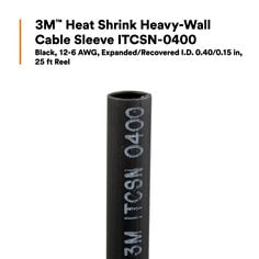 3M™ Heat Shrink Heavy-Wall Cable Sleeve ITCSN-0400, Black, 12-6 AWG, 0.40/0.15 in, 25 ft Reel