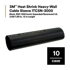 3M™ Heat Shrink Heavy-Wall Cable Sleeve ITCSN-3000,Black,600-1250 kcmil,3.00/1.00 in,12 in Length