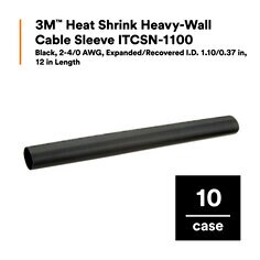 3M™ Heat Shrink Heavy-Wall Cable Sleeve ITCSN-1100, Black, 2-4/0 AWG, 1.10/0.37 in, 12 in Length