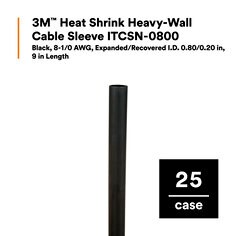 3M™ Heat Shrink Heavy-Wall Cable Sleeve ITCSN-0800, Black, 8-1/0 AWG, 0.80/0.20 in, 9 in Length