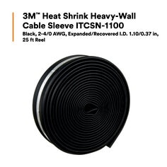 3M™ Heat Shrink Heavy-Wall Cable Sleeve ITCSN-1100, Black, 2-4/0 AWG, 1.10/0.37 in, 25 ft Reel
