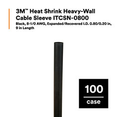 3M™ Heat Shrink Heavy-Wall Cable Sleeve ITCSN-0800, Black, 8-1/0 AWG, 0.80/0.20 in, 9 in Length