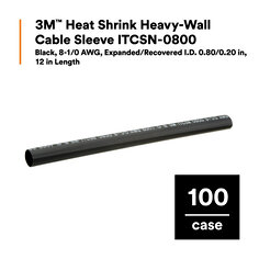 3M™ Heat Shrink Heavy-Wall Cable Sleeve ITCSN-0800, Black, 8-1/0 AWG, 0.80/0.20 in, 12 in Length