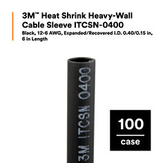 3M™ Heat Shrink Heavy-Wall Cable Sleeve ITCSN-0400, Black, 12-6 AWG, 0.40/0.15 in, 6 in Length
