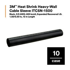 3M™ Heat Shrink Heavy-Wall Cable Sleeve ITCSN-1500,Black,3/0 AWG-400 kcmil,1.50/0.50 in,12 in Length