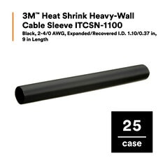 3M™ Heat Shrink Heavy-Wall Cable Sleeve ITCSN-1100, Black, 2-4/0 AWG, 1.10/0.37 in, 9 in Length