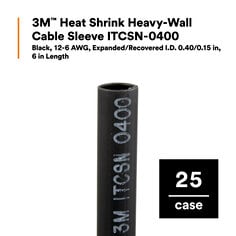 3M™ Heat Shrink Heavy-Wall Cable Sleeve ITCSN-0400, Black, 12-6 AWG, 0.40/0.15 in, 6 in Length
