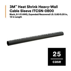 3M™ Heat Shrink Heavy-Wall Cable Sleeve ITCSN-0800, Black, 8-1/0 AWG, 0.80/0.20 in, 12 in Length