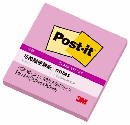 Post-it® 利貼® 狠黏™ 633S-5, 3x3吋便條紙, 粉紅