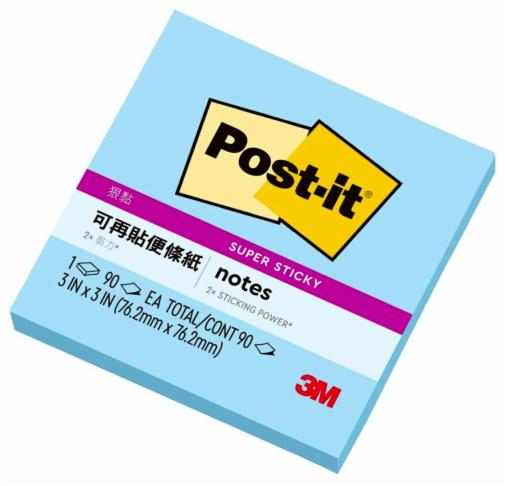 Post-it® 利貼® 狠黏™ 633S-2, 3x3吋便條紙, 藍色