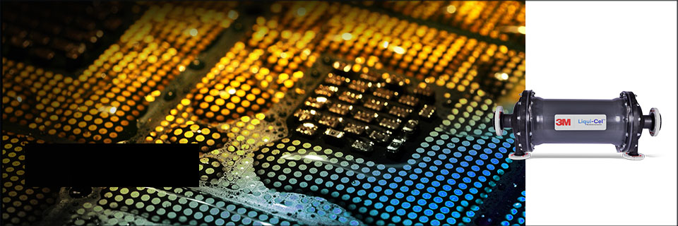 Close-up of CPU chips with water drops over laid with image of 3M Liqui-Cel EXF Series Membrane Contactor