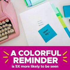 A colorful reminder is 5x more likely to be seen.  Image of post-it note reminder on word document.