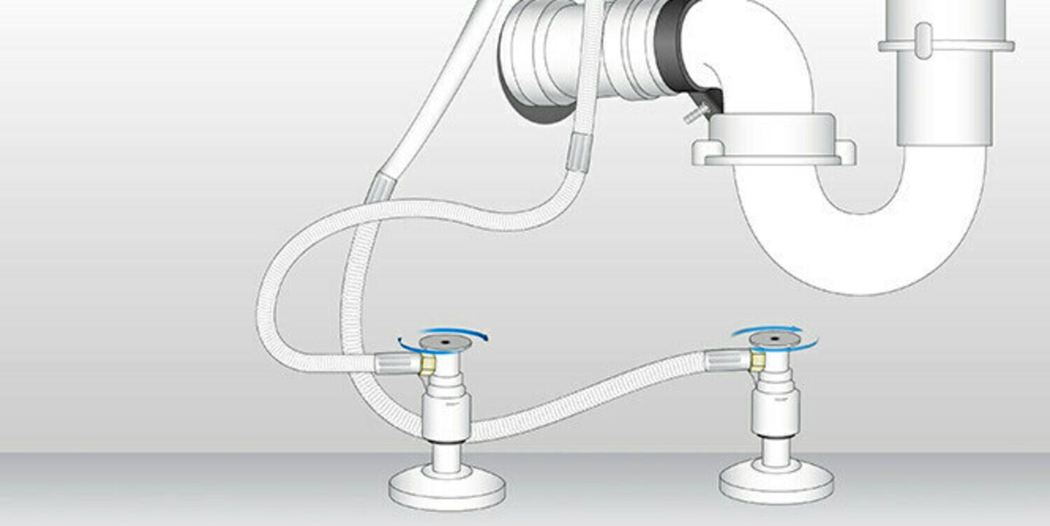 Illustration of water supply lines being turned off under a sink