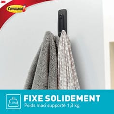 Command™ Bath Large Double Hook BATH36MB, Matte Black, 1 Hook, 1 Strip, 5 Pack/Case